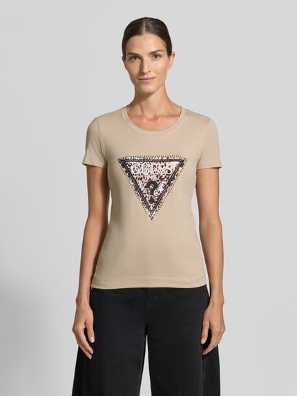 GUESS Slim Fit T-Shirt aus elastischem Baumwoll-Mix Modell 'SAVANNA' Taupe 4