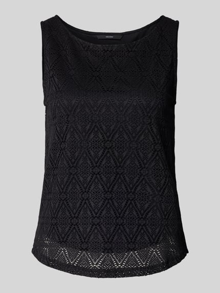 Productfoto, Regular Fit Tank Top model 'MAYA' van Vero Moda, look: effen zwart met details van kant, ronde hals, brede bandjes, licht afgeronde rompzoom