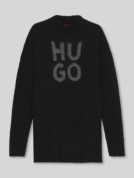 HUGO Sweter o kroju oversized z dzianiny z mieszanki wełny model ‘SLOGUIS’ Czarny 2