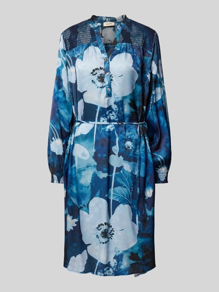 MOS MOSH Knielange jurk met strikceintuur, model 'Detta' Petrol - 2