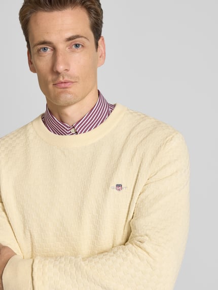 GANT Regular Fit gebreide trui van puur katoen Offwhite - 3