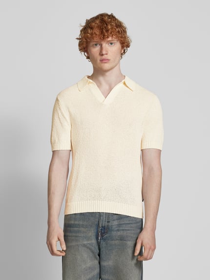 REVIEW Gebreid shirt met polokraag en V-hals Ecru - 4