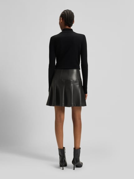 HUGO Minirok in leerlook met plooien, model 'RENORE' Zwart - 5