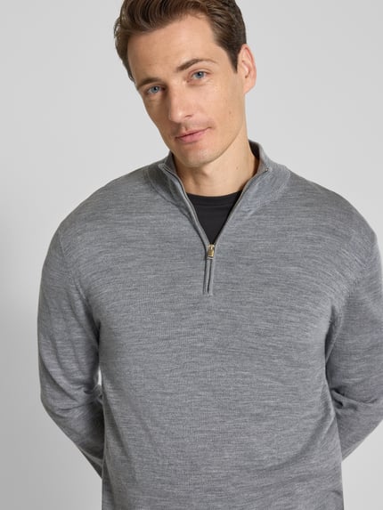Selected Regular Fit Troyer aus reiner Merinowolle Modell 'TRAY' Mittelgrau Melange 3
