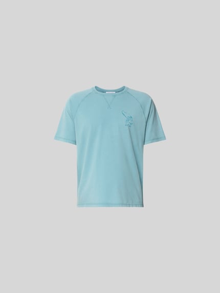 Productfoto, Regular Fit T-shirt met logoprint van MAISON KITSUNÉ, heren t-shirt van puur biologisch katoen, ronde hals, korte mouw, ruglengte maat M 70 cm, lichtblauw, gladde textuur