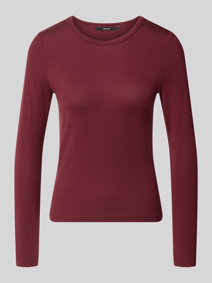 Produktfoto, Slim Fit Langarmshirt aus Lyocell-Mix Modell 'ADA' von VERO MODA, einfarbig bordeauxrot, glatte Struktur, Damen Langarmshirt von VERO MODA