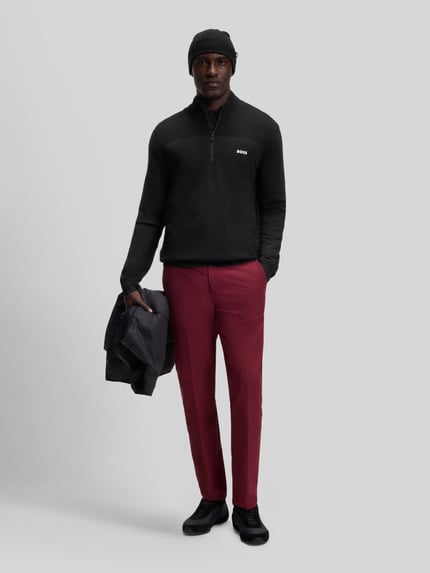 BOSS Green Regular Fit Pullover mit Schurwoll-Anteil Modell 'KN_Momentum-X QZ' Black 1