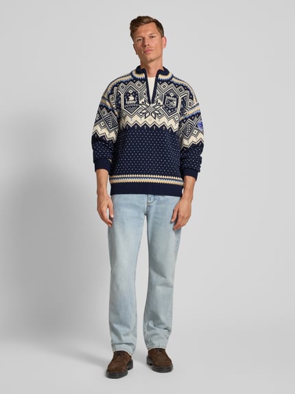 Dale of Norway Norwegerpullover aus Wolle mit Troyer-Kragen Marine 1