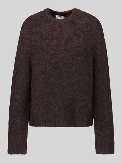 Produktfoto, Regular Fit Pullover mit Woll-Anteil von Jake*s Casual in Dunkelbraun, grobe Strickstruktur, klare Kanten, neutrale Farbfläche