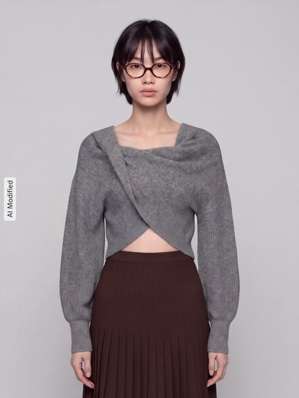 PIECES Regular Fit Pullover in Wickel-Optik Modell 'AVA' Mittelgrau Melange 3