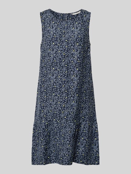 Produktfoto, dunkelblaues A-Linie Freizeitkleid aus Leinen-Viskose-Mix von Tom Tailor für Damen mit floralem Muster und glatter Textur