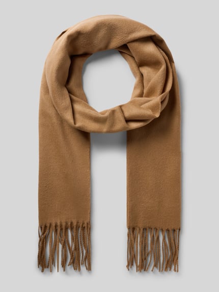 Produktfoto, Schal mit Fransen Modell 'Cashmink' von FRAAS in hellbrauner Strick-Optik, rechteckig, Maße 31x168 cm, Damen Accessoire