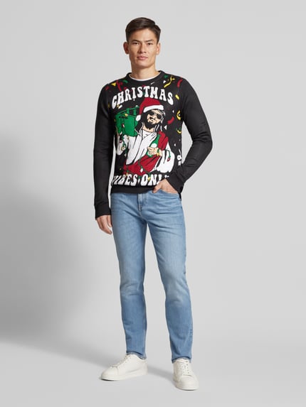 Lindbergh Weihnachtspullover mit Motiv-Stitching Black 1