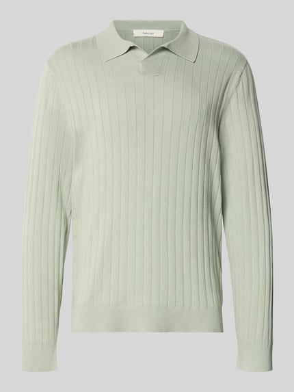 Produktfoto, Loose Fit Poloshirt aus reiner Baumwolle Modell 'TORINO' von Selected Homme, look: effen, polokraag, v-hals, lange mouwen, labelpatch, ribstructuur, puur katoen, lichtgroen