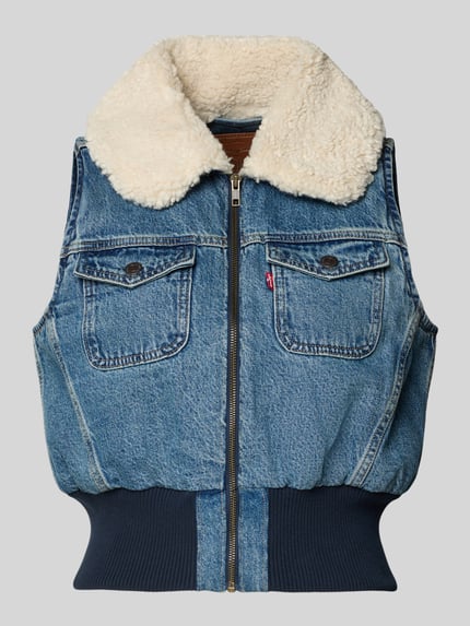 Produktfoto, niebieska kamizelka Regular Fit Weste aus reiner Baumwolle Modell 'TINY SHERPA VEST' von Levi's® z jasnym kołnierzem, damska kamizelka