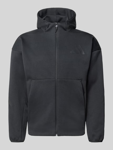 Produktfoto, Sweatjacke mit Kapuze von adidas Sportswear in Schwarz, Material-Mix mit Baumwoll-Anteil, Regular Fit, Label-Print, Reißverschluss