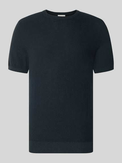 Produktfoto, T-Shirt aus Baumwoll-Leinen-Mix von Profuomo, czarny, krój slim fit, okrągły dekolt, długość pleców w rozmiarze M: 70 cm