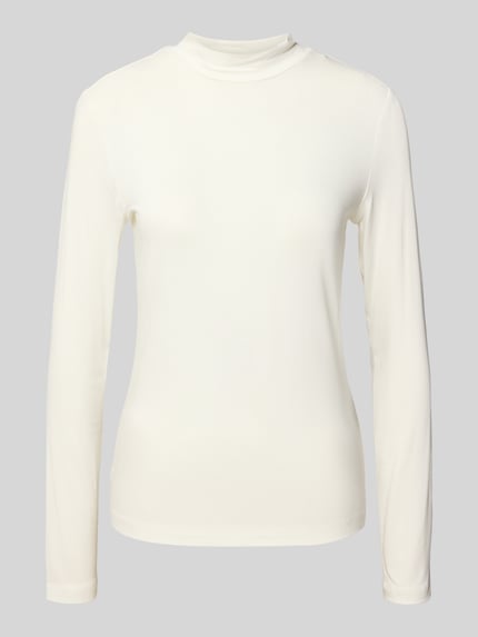 Produktfoto, Slim Fit Shirt met lange mouwen uit viscosemix van s.Oliver RED LABEL in effen kleuren, hooggesloten, elastische rompzoom.