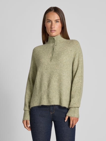 OPUS Sweter z dzianiny o kroju regular fit z mieszanką wełny i moheru, model „Plutton” Miętowy 4