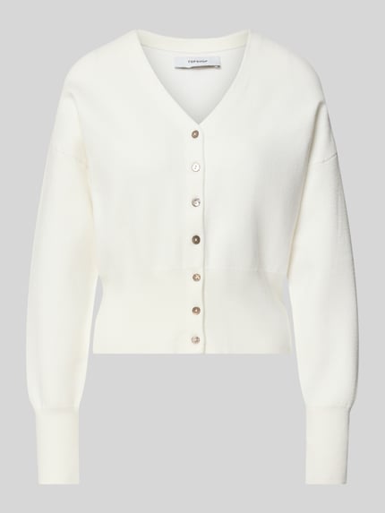 Produktfoto, Regular Fit Cardigan mit Viskose-Anteil Modell 'Compact' von Topshop, mieszanka bawełny i wiskozy, krój regular fit, imitacja dzianiny, dekolt w serek, długość tyłu w rozmiarze S 50 cm, długość rękawów w rozmiarze S 55 cm