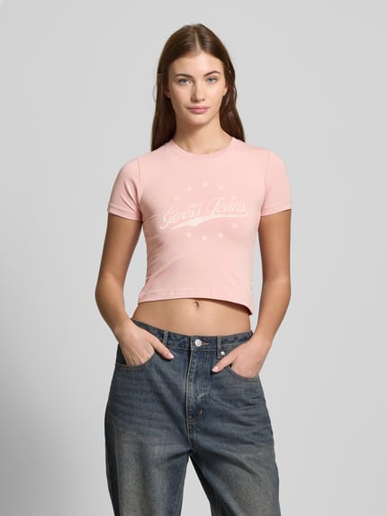 GUESS Jeans Kort T-shirt met labelprint Oudroze - 4