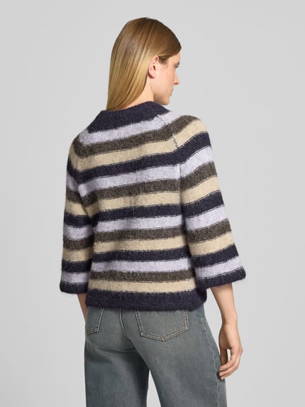 FREE/QUENT Sweter z dzianiny o kroju regular fit z rękaw o dł. 3/4 model 'Grslulu' Fioletowy melanż 5