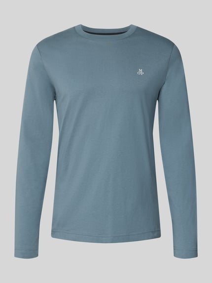 Produktfoto, Shaped Fit Langarmshirt aus reiner Baumwolle von Marc O'Polo in mattem Blauton, glatte Struktur, Herren Langarmshirt von Marc O'Polo