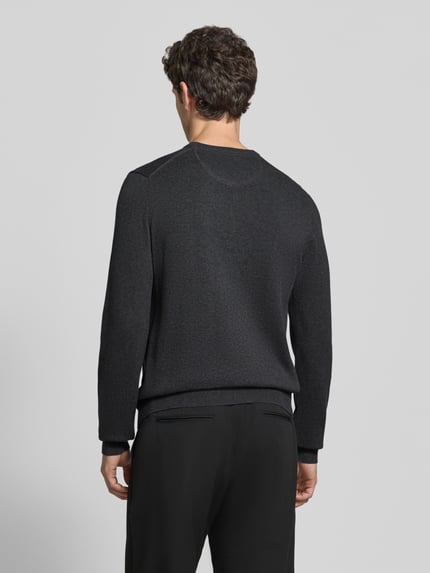 Christian Berg Men Regular fit gebreide pullover van mix van katoen en wol Donkergrijs gemêleerd - 5