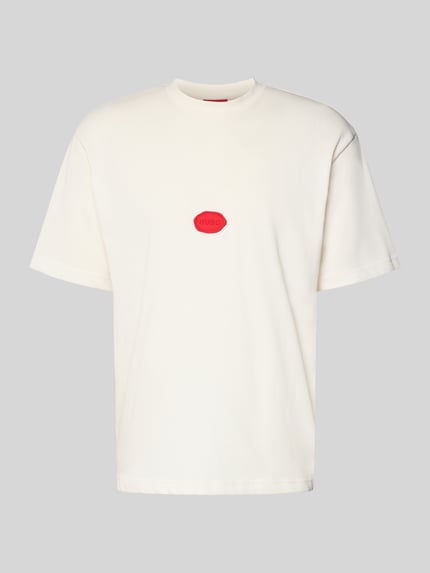 Produktfoto, Relaxed Fit T-Shirt aus Baumwoll-Jersey Modell 'DIVIS' von HUGO in Optik: Unifarben, Applikation: Wachsstempel-Label, Passform: Relaxed-Fit, Rundhals, Kurzarm, Materialverarbeitung: Jersey, Material: Reine Baumwolle
