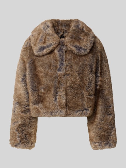 Produktfoto, Jacke aus Kunstfell mit Umlegekragen Modell 'BOLA' von Mango in Braun, Regular Fit, weiche Textur, Damen, Rückenlänge 47 cm, Schulterbreite 37 cm, Brustweite 54 cm, Ärmellänge 57 cm