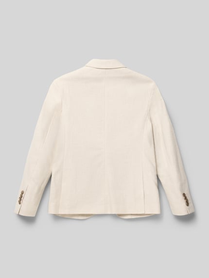 Produktfoto, Regular Fit Blazer aus Baumwoll-Leinen-Mix Modell 'MARTIN' von Jack & Jones in Creme mit Reverskragen und Pattentaschen, strukturierte Oberfläche, Rückenlänge 55 cm, Schulterbreite 35 cm, Ärmellänge 52 cm, Kinder-Blazer