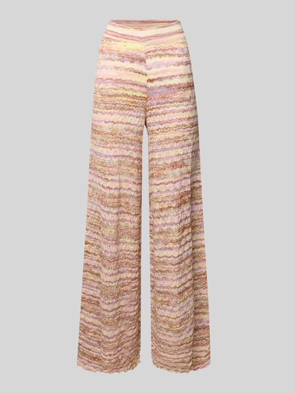 Productfoto, Hose aus Viskose-Mix im Allover-Look van Christian Berg Woman, pastelkleuren, wide leg, elastische tailleband, licht golvend textuur.