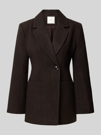 Produktfoto, Regular Fit Longblazer aus Wolle mit Paspeltaschen von NEO NOIR in dunklem Uni-Ton, Fischgrätenstruktur, Webware, 1-Knopf-Verschluss