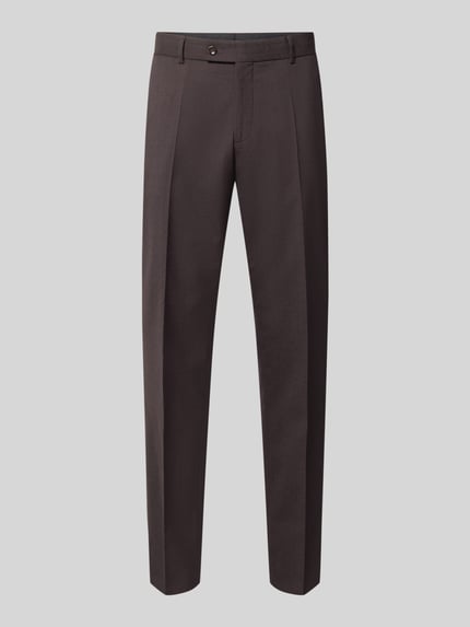 Productfoto, rechte bruine wollen broek met bandplooien, steek- en achterzakken, Straight fit, Straight Fit Anzughose aus Schurwolle Modell 'Paco' van CG – CLUB of GENTS, context: herenbroek van zuivere scheerwol, knoop- en ritssluiting, taillewijdte 44 cm, binnenbeenlengte 80 cm