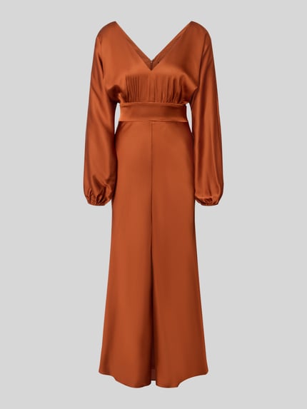 Produktfoto, avondjurk met viscose, Materiaalmix, getailleerd, Midilengte, met lange mouwen, V-hals, Model 'Vera' van Forever New