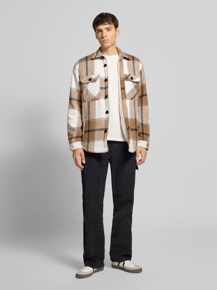 Redefined Rebel Regular fit overhemdjack met kentkraag, model 'Rian' Beige - 1