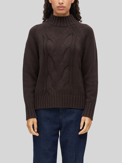 s.Oliver RED LABEL Pullover mit Zopfmuster-Struktur Dunkelbraun 3