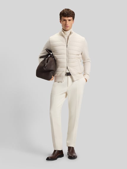 BOSS Regular fit sweatjack met doorgestikte voorkant, model 'HERNESTO' Offwhite - 1