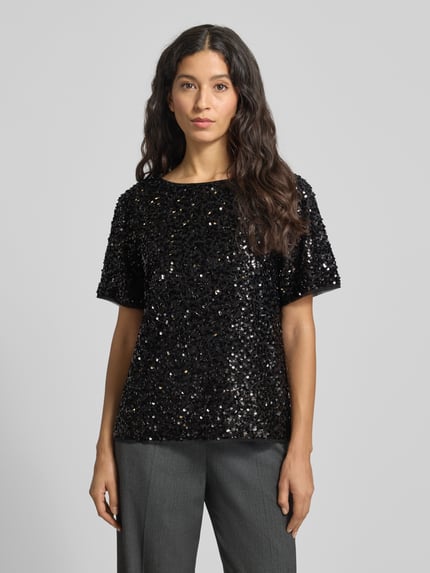 COMMA Blouseshirt met pailletten Zwart - 4