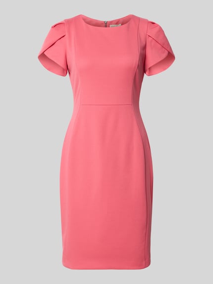Produktfoto, Knielanges Cocktailkleid mit Rundhalsausschnitt von Vera Mont in Rosa, Material-Mix mit Stretch-Anteil, Gerader-Schnitt, Knielänge, Rückenlänge 97 cm, Brustweite 44 cm, Ärmellänge 18 cm.