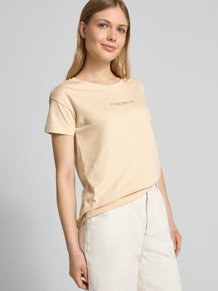 Armani Exchange T-shirt z detalem z logo Piaskowy 3