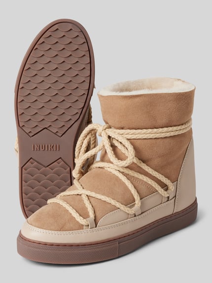 INUIKII Leren laarzen met labelopschrift Beige - 4