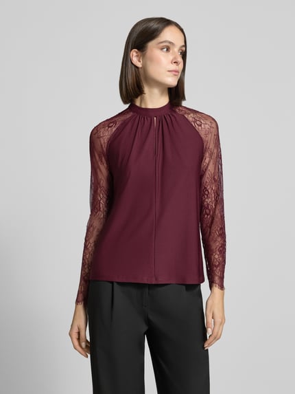 VERO MODA Longline Langarmbluse mit Spitzenärmeln Bordeaux 4