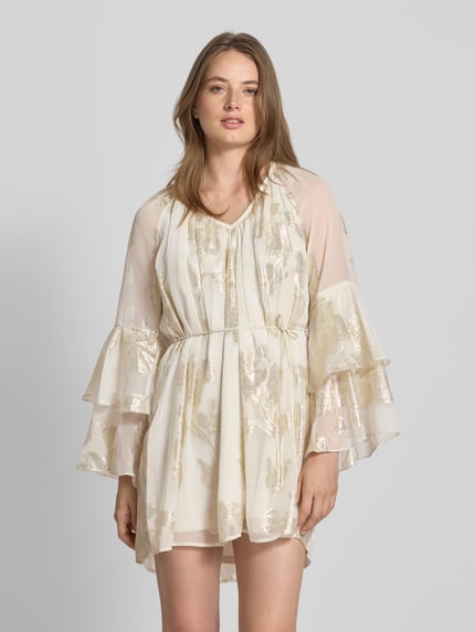 VERO MODA Minikleid mit metallisch glänzendem Muster Modell 'CHILI' Hellgelb 4