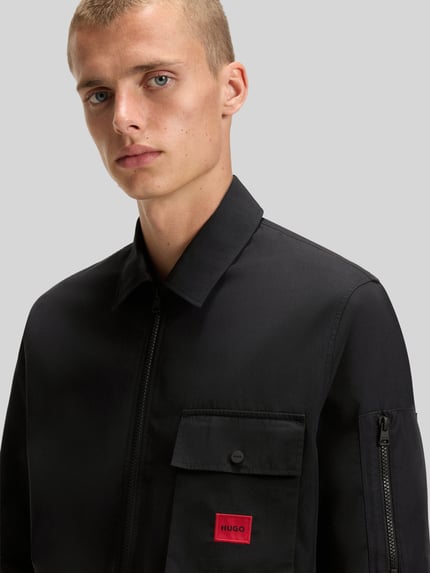 HUGO Kurtka koszulowa o kroju oversized z mieszanka bawełny Czarny 3