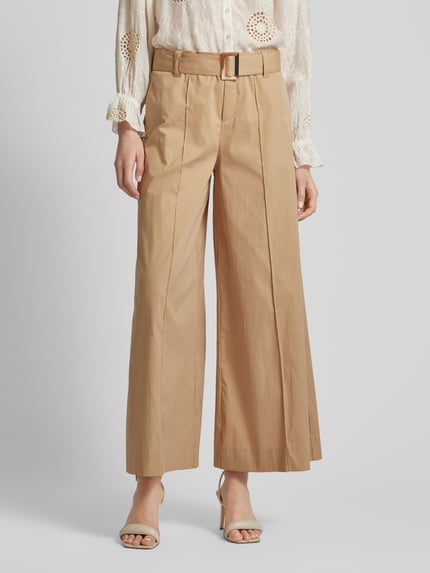 MAC Wide Leg Stoffhose mit fixierten Bügelfalten Modell 'CARLETTA' Beige 4