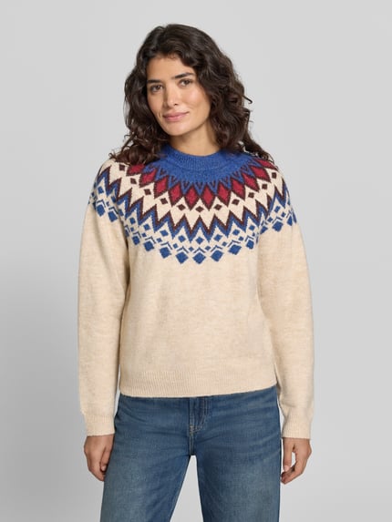 Jake*s Casual Pullover mit kontrastreichem Rundhals-Strickmuster Ecru 4