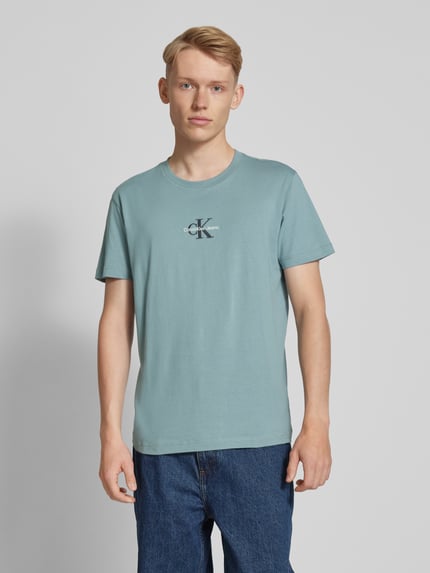 Calvin Klein Jeans T-shirt met labelstitching Rookblauw - 4