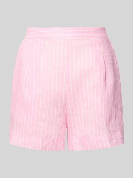 Produktfoto, Regular Fit Leinenshorts aus reinen Leinen Modell 'Amani' von MC2 Saint Barth in zartem Rosa mit weißen Streifen und teilelastischem Bund, Damen Shorts
