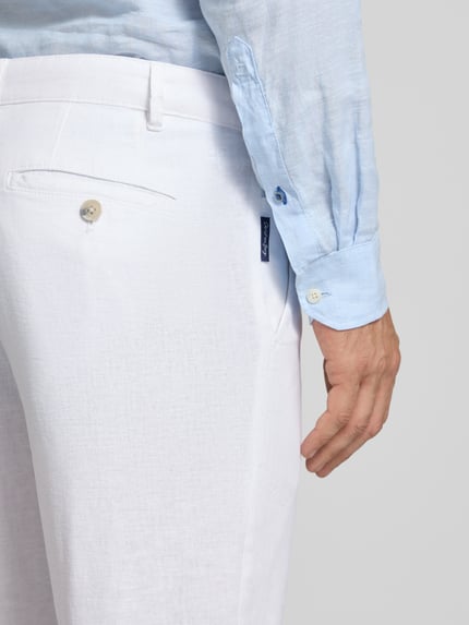 Christian Berg Men Regular Fit Hose aus Leinen-Viskose-Mix mit Eingrifftaschen Weiss 3